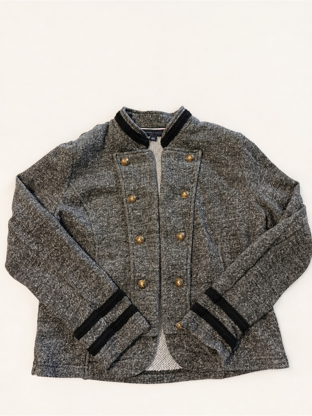 Tommy Hilfiger Military Knit Jacket Gray Double Breasted L a194